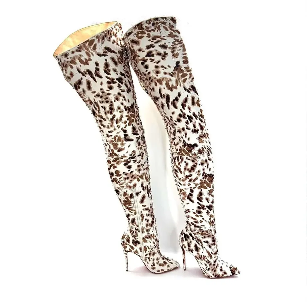 NEW Christian Louboutin SS2019 Metrolisse Animal Print OTK Pointed Toe Boots 39